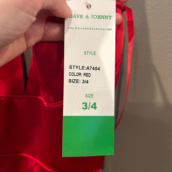 Dave & Johnny Prom Dress Red size 3/4 Satin Gown Style A7454 Slit - Picture 11 of 16